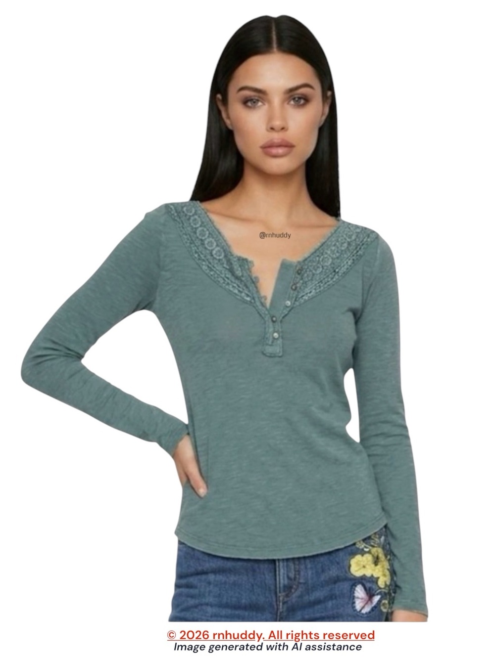 Lucky Brand M washed green trim mix Henley